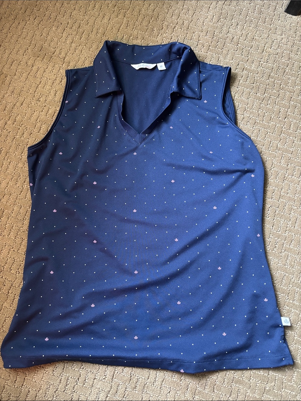 Essentials Navy Sleeveless Polo Tank with Pink Dot Accents